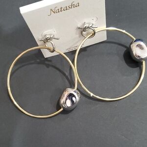 Natasha couture silver knot and molten‎ rock look gold tone hoop earrings new